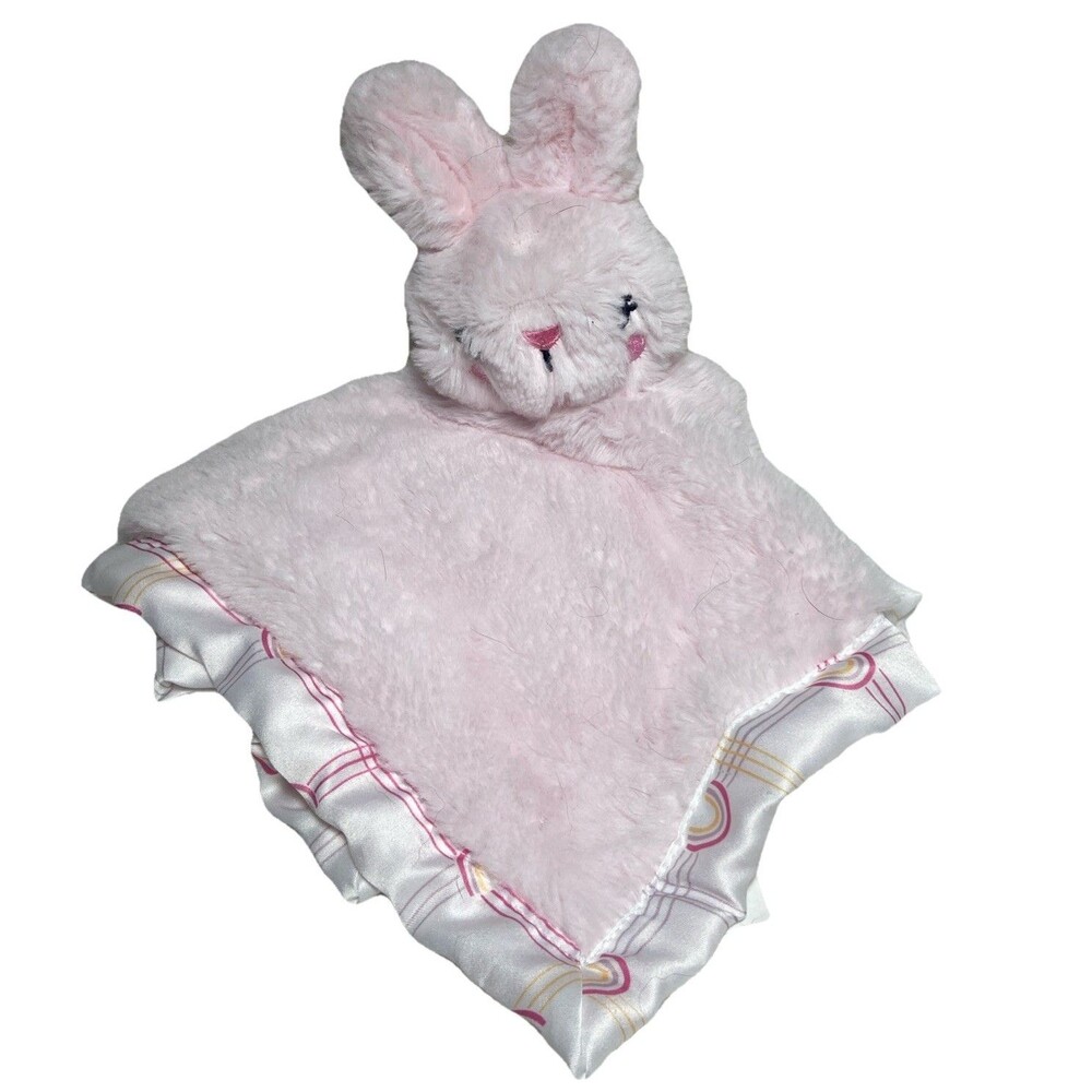 Parents Choice Pink Bunny Lovey Baby Blanket 12 in  Plush Blankie Satin Lined